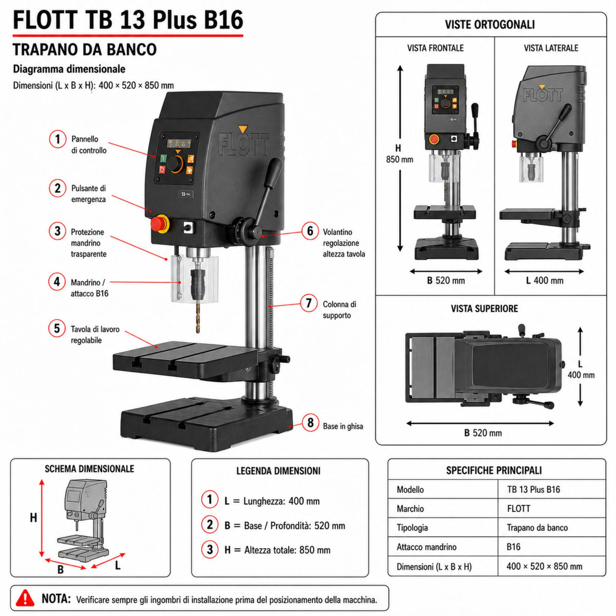 Trapano a colonna Flott TB 13 Plus B16