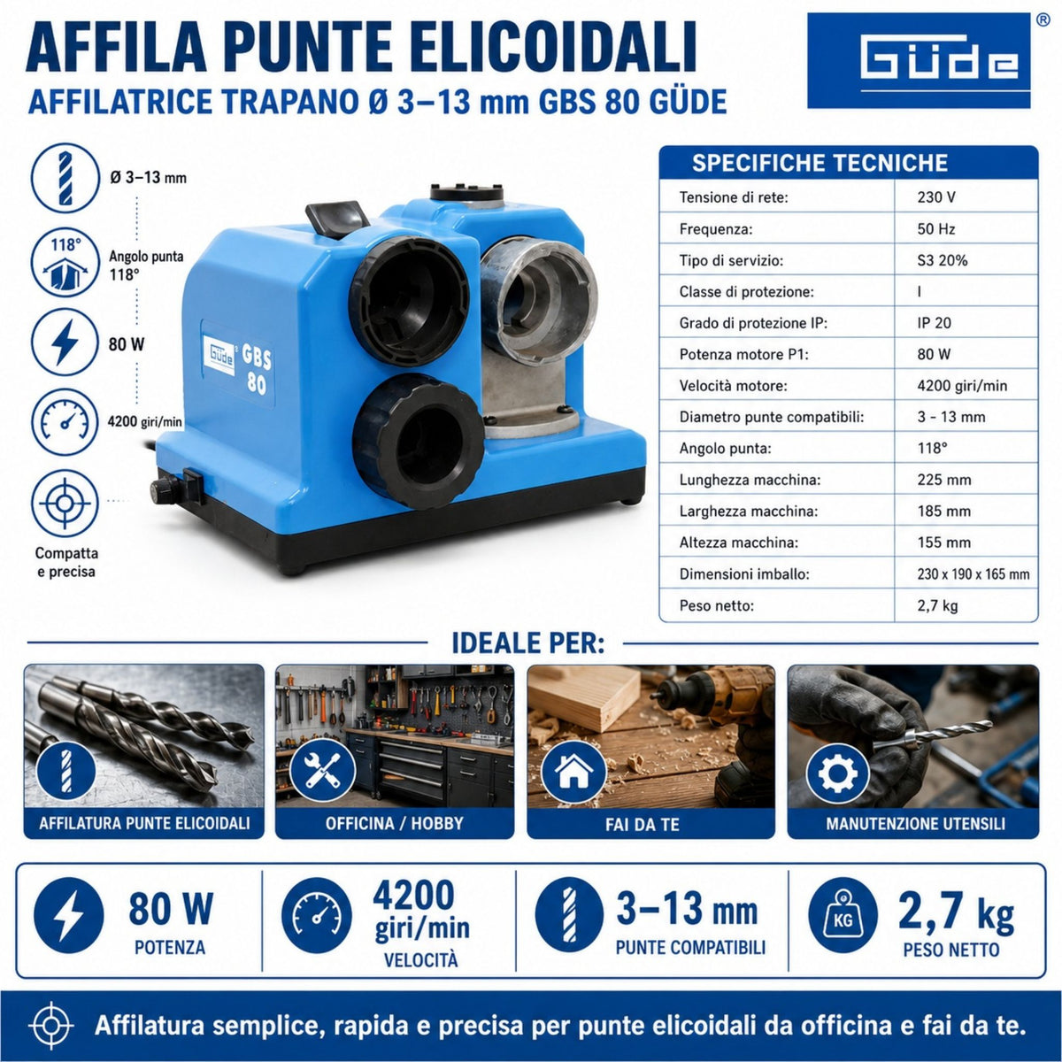 Affilatrice per punte da trapano Güde GBS 80