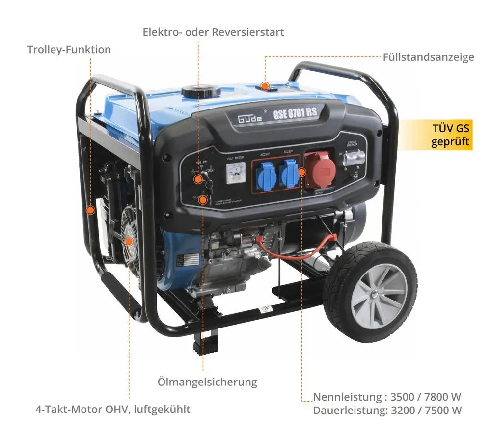 Generatore di corrente Güde GSE 8701 RS – 7.800 W trifase 400 V