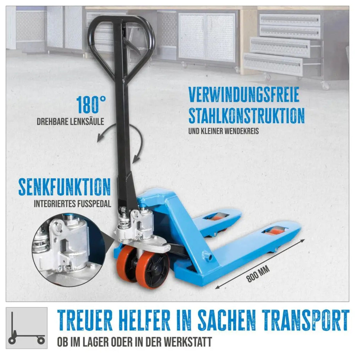 Carrello elevatore manuale Güde 2500 kg – PU (forche 800 mm)