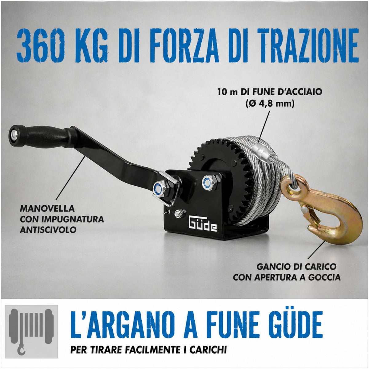 Verricello manuale Güde 360 kg e 10 m