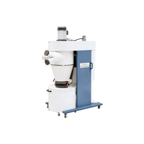 Aspiratore ciclonico Bernardo RLA 2700 con filtro autopulente, telecomando, timer e serbatoio da 138 litri, ideale per aspirazione di trucioli e polveri fini in ambienti industriali.