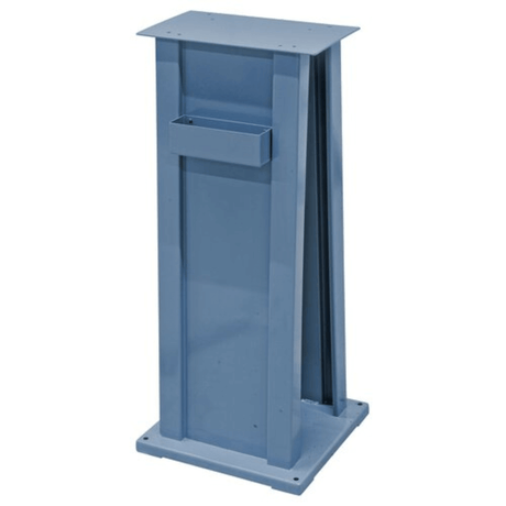Supporto compatto da 830 mm con piano 355x210 mm e vaschetta acqua, ideale per smerigliatrici da banco con dischi da 200 e 250 mm.