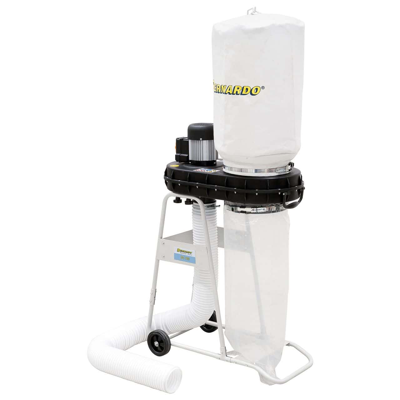 Impianto di aspirazione Bernardo DC 160 con sacca trucioli da 40 L, tubo a spirale 2 m e filtro 0,8 m², ideale per piccoli laboratori.