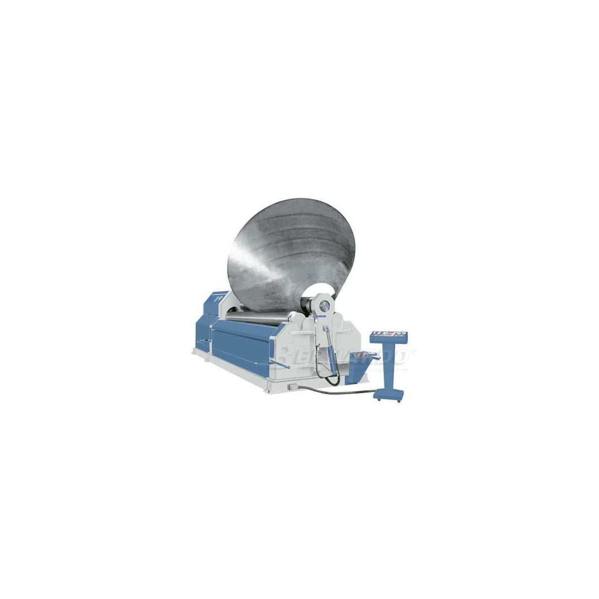 Calandra Bernardo AHS 2100 – 8,0 a 4 rulli idraulica, con rulli Ø 210 / 190 / 170 mm, motore da 7,5 kW e struttura massiccia per lavorazioni pesanti.