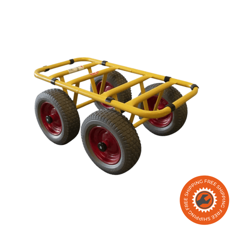 Carrello Ravendo TD 300-4W PUR in acciaio giallo con piano antiscivolo e ruote in poliuretano antiforatura, ideale per il trasporto di carichi fino a 300 kg