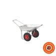 Carriola Ravendo BD 850 TWIN con vasca da 85 litri e doppia ruota pneumatica, ideale per giardinaggio e trasporto stabile di materiali.