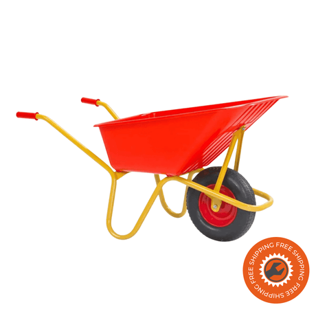 Carriola Ravendo BU 1000 PP AVANTI con vasca da 110 litri e ruota pneumatica con cerchi in acciaio, ideale per cantieri ed edilizia.