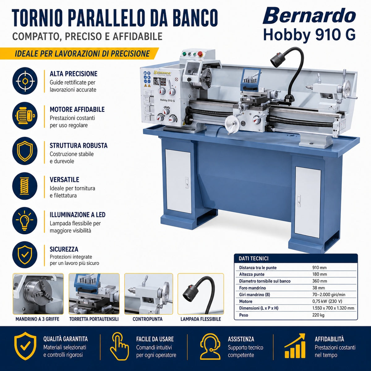Tornio per metallo Bernardo Hobby 910 G 230V