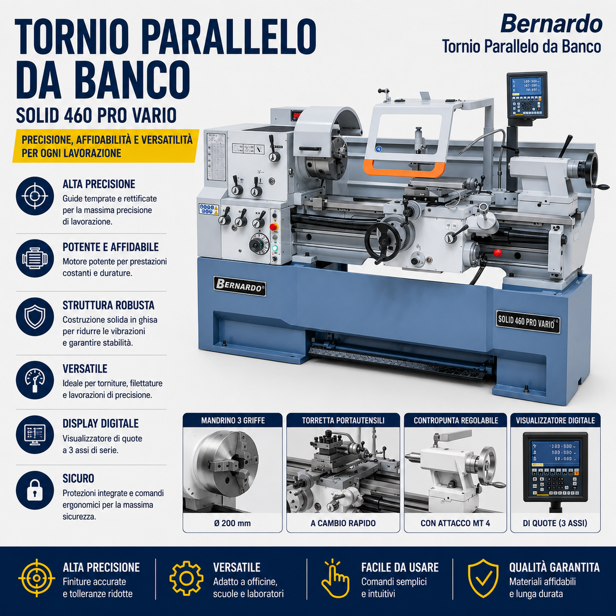 Tornio per metallo Bernardo Solid 460 x 1000 Pro Vario