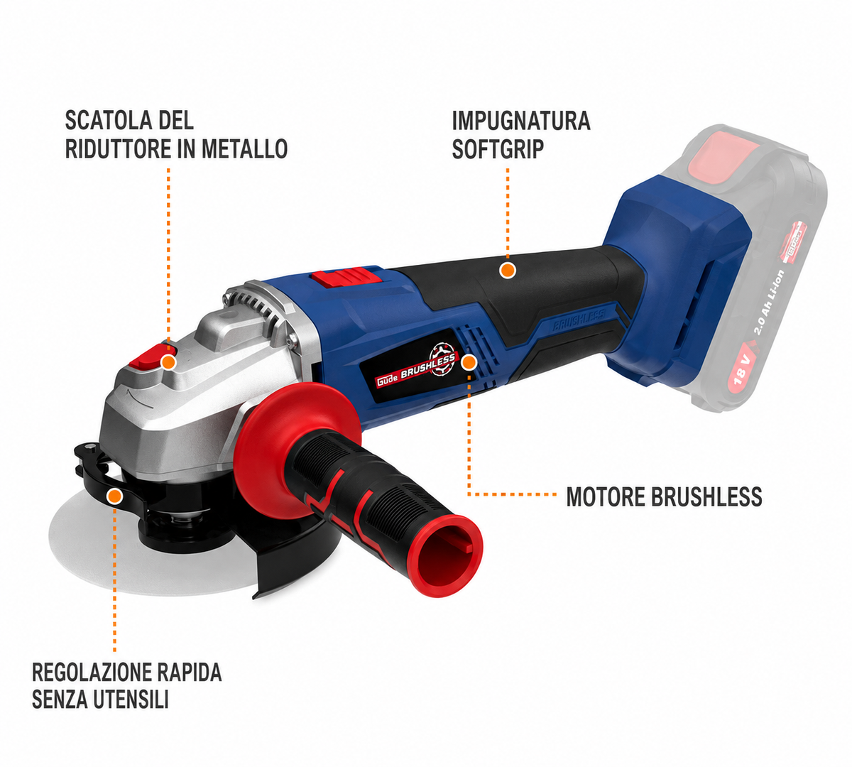 Elettroutensile portatile Guede angolare a batteria WS 18-0 BL