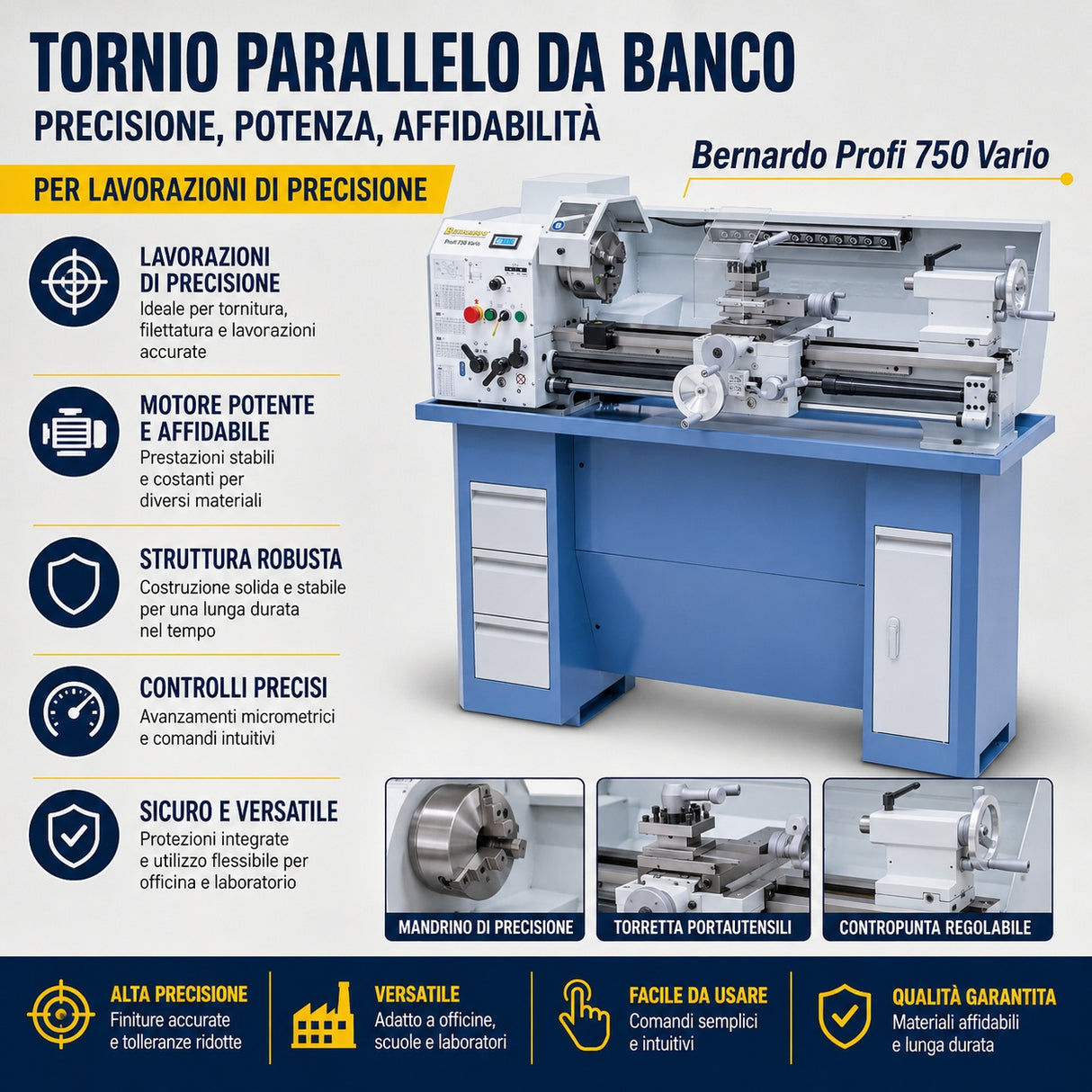 Tornio Bernardo Profi 750 Vario / 230 V – Compatto con variatore