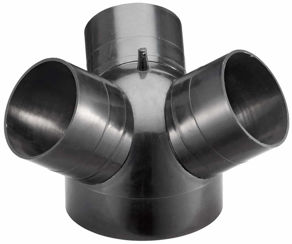 Accessorio per impianti di aspirazione DC/RV, consente la suddivisione del flusso da un ingresso Ø150 mm a tre uscite Ø100 mm, ideale per l’uso con più macchine.