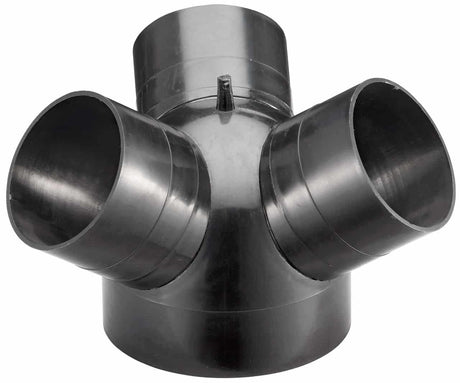 Accessorio per impianti di aspirazione DC/RV, consente la suddivisione del flusso da un ingresso Ø150 mm a tre uscite Ø100 mm, ideale per l’uso con più macchine.