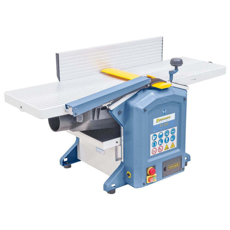 Pialla combinata a filo e spessore Bernardo PT 305 230 V con tavoli in alluminio, recinzione inclinabile e albero a 2 coltelli HSS, ideale per artigiani e hobbisti.