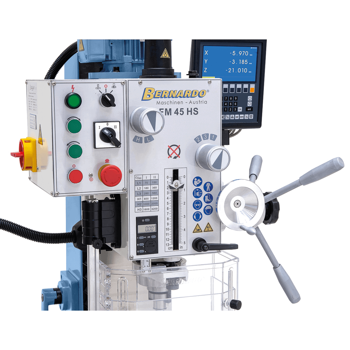 FM 45 HS Bohr-/Fräsmaschine mit 3-Achsen-Positionsanzeige ES-12 V