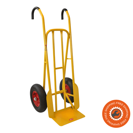 Carrello portapacchi Ravendo Magnum 500 in acciaio giallo, con ruote pneumatiche Ø 400 mm e capacità di carico fino a 500 kg.