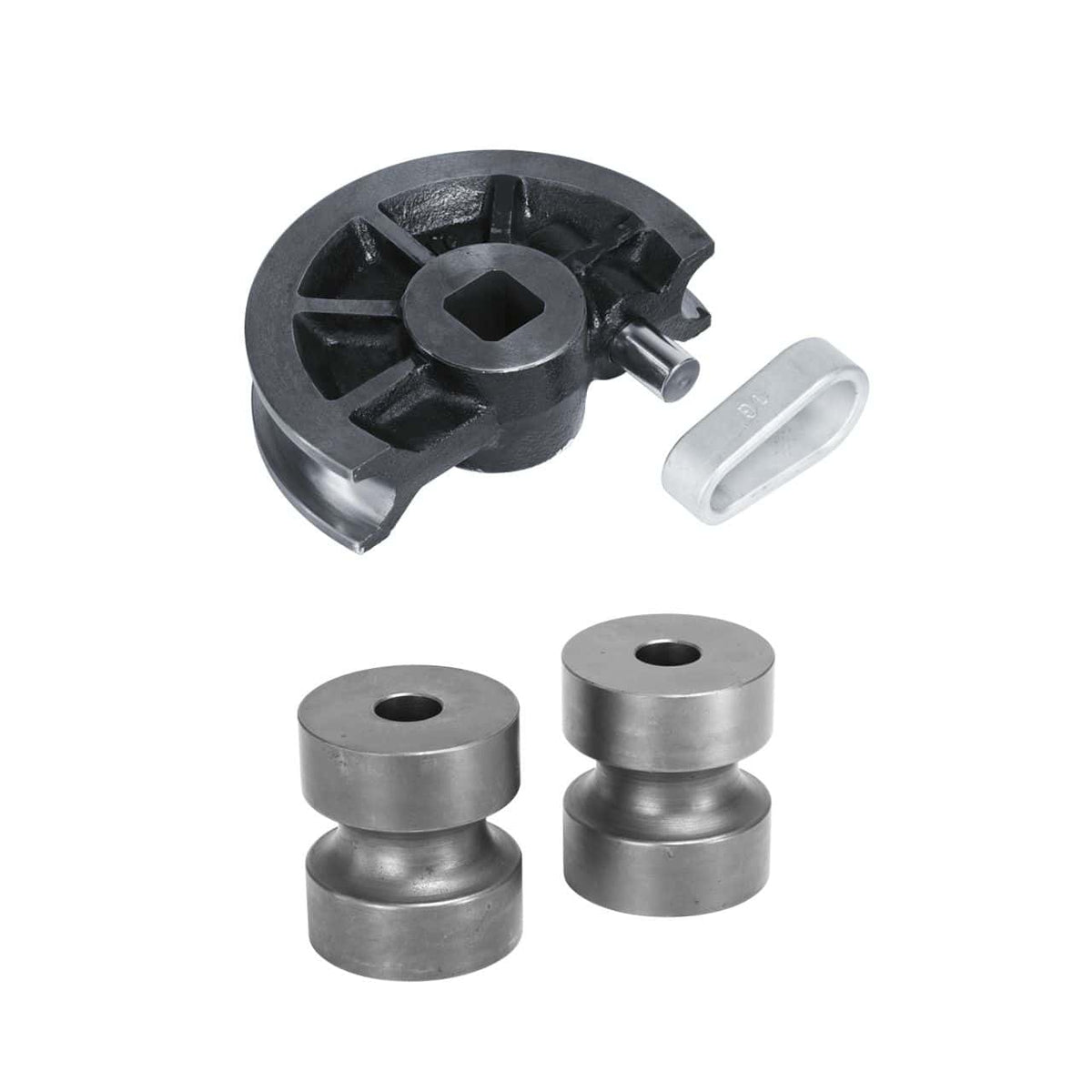 Segmento di piegatura 3/4" completo di rulli di contrasto e anello installato su BM 42 A per la curvatura di tubi da 26,9 mm.