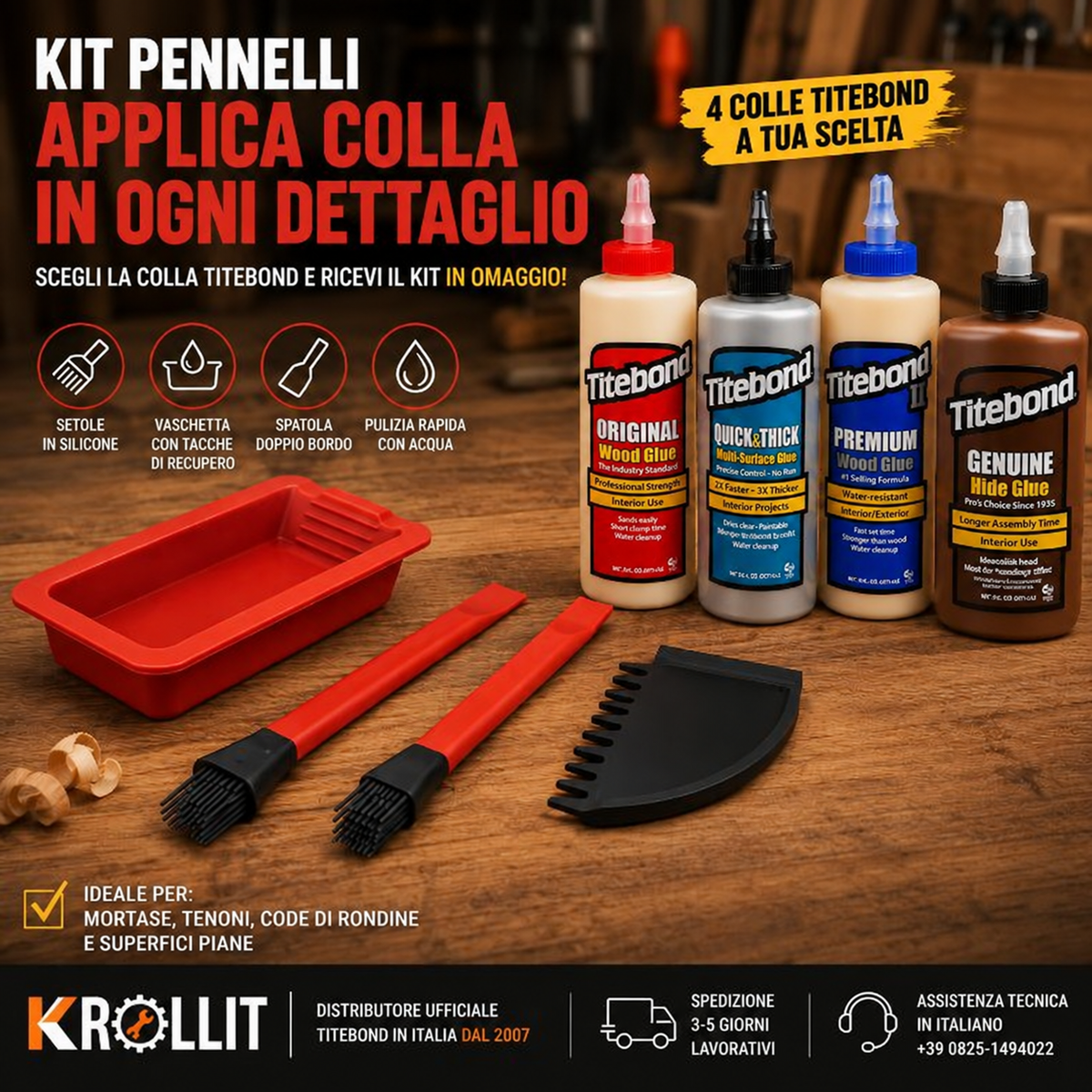 Kit pennelli colla in silicone con colla Titebond a scelta