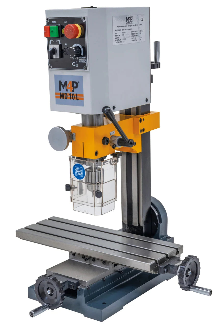 Trapano-fresatrice M4P MD 10 L / 230 V, vista laterale destra con volantini della tavola a croce