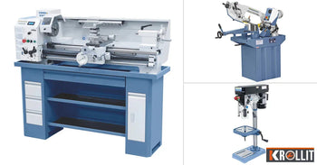 Attrezzatura officina meccanica professionale Bernardo — tornio, sega a nastro, trapano