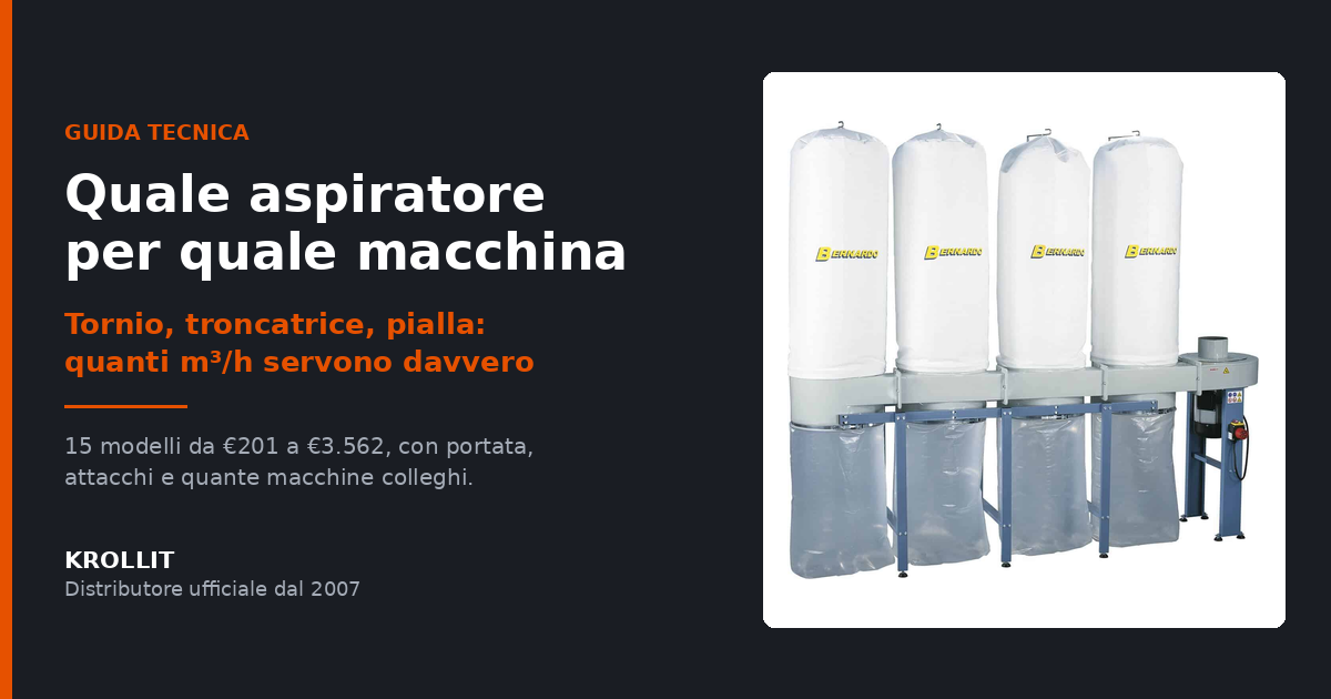 Guida Krollit alla scelta dell'aspiratore per macchina utensile, con impianto Bernardo DC 700 a quattro sacche