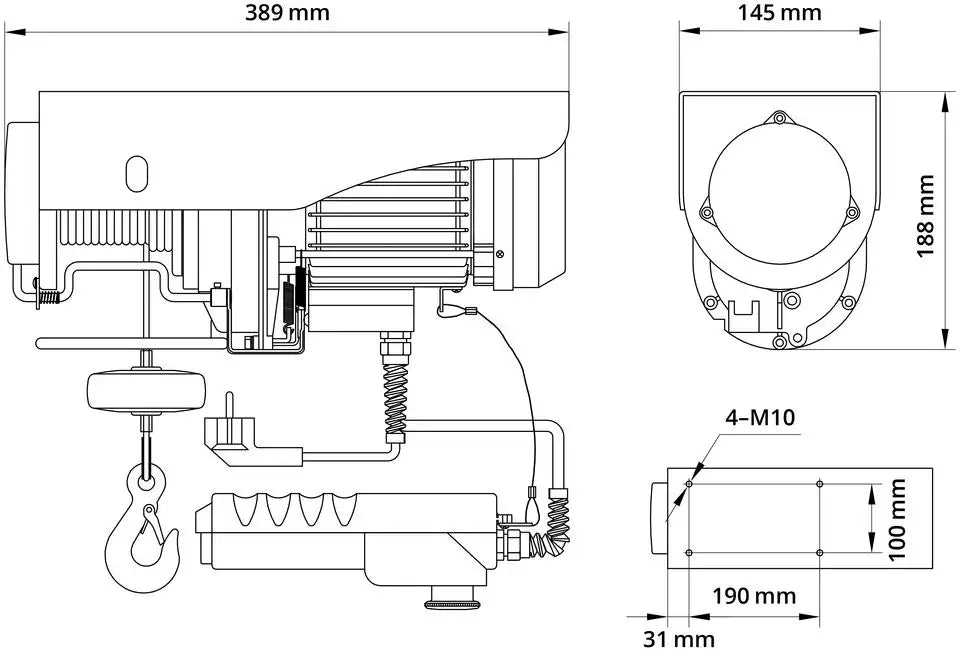 Paranco elettrico Güde GSZ 200/400 – portata 200 kg in tiro diretto o 400 kg con carrucola, fune 12 m