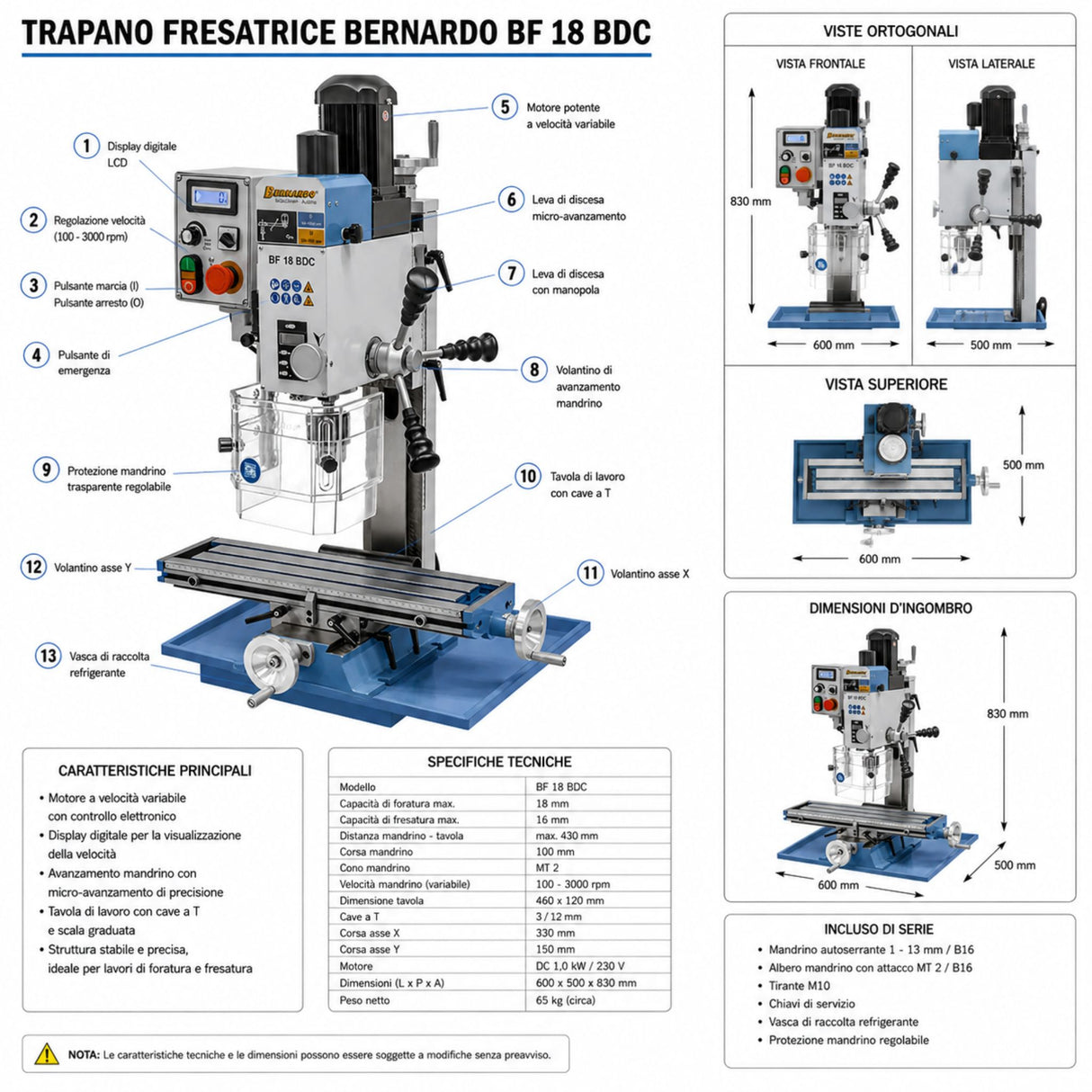 Trapano-fresatrice Bernardo BF 18 BDC