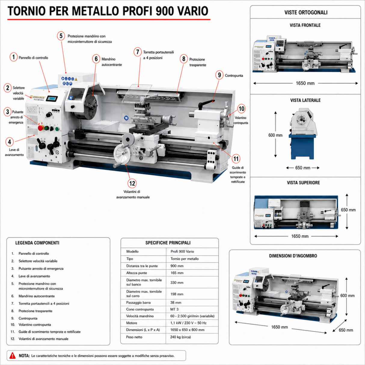 Bernardo Tornio per metallo Profi 900 Vario - 230 V