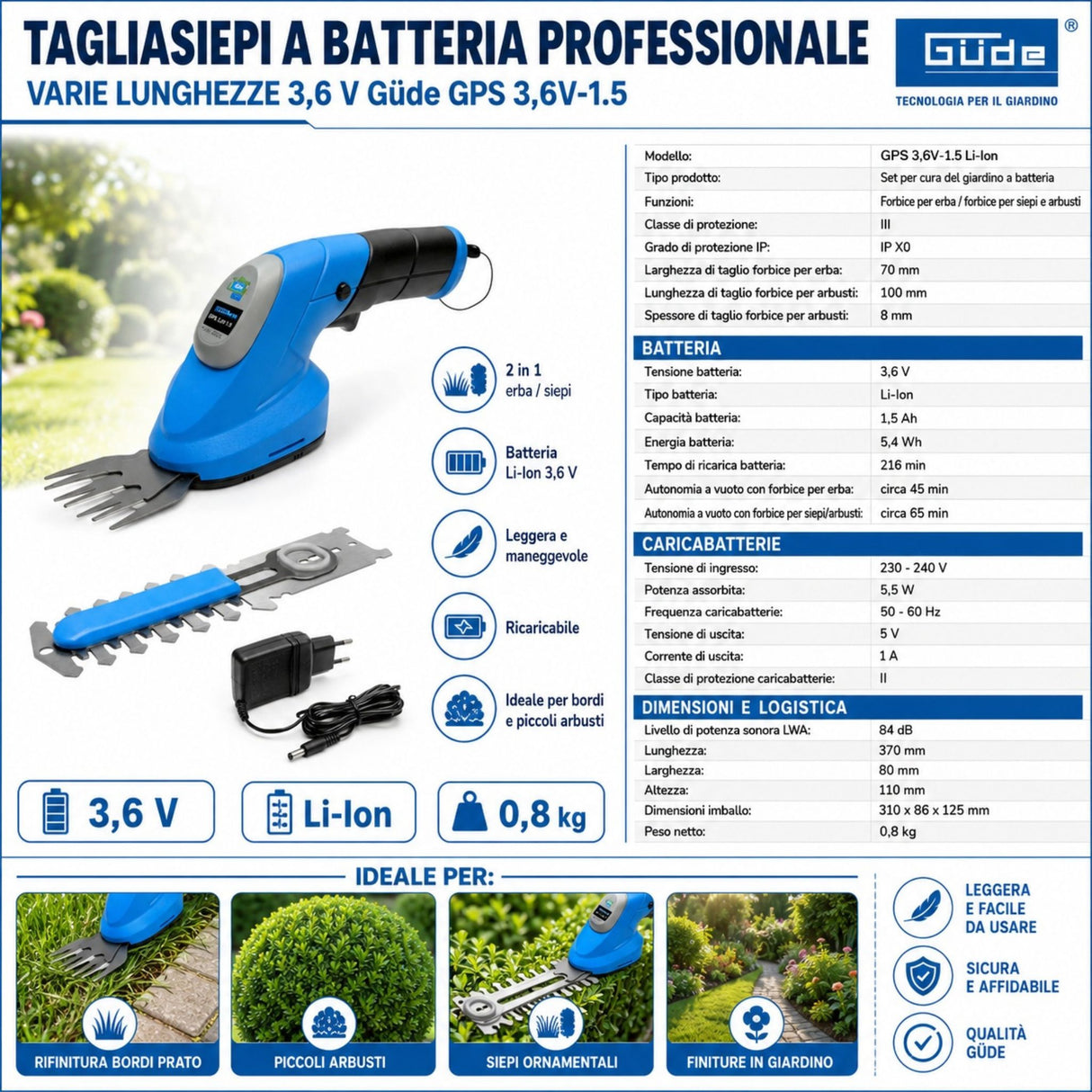 Set per la cura del giardino a batteria Güde GPS 3,6V-1.5