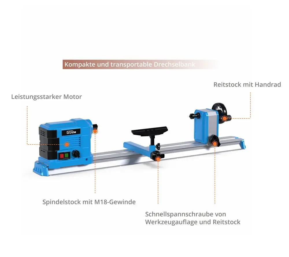 Tornio per legno Güde GDM 600 – 550 W con velocità variabile e struttura in acciaio