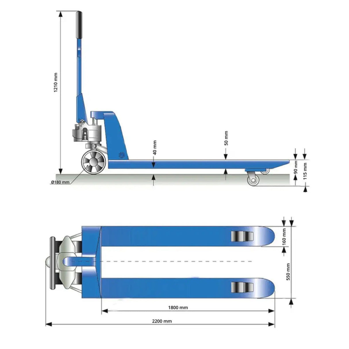 Carrello elevatore manuale Güde 2500 kg – PU (forche 1800 mm)
