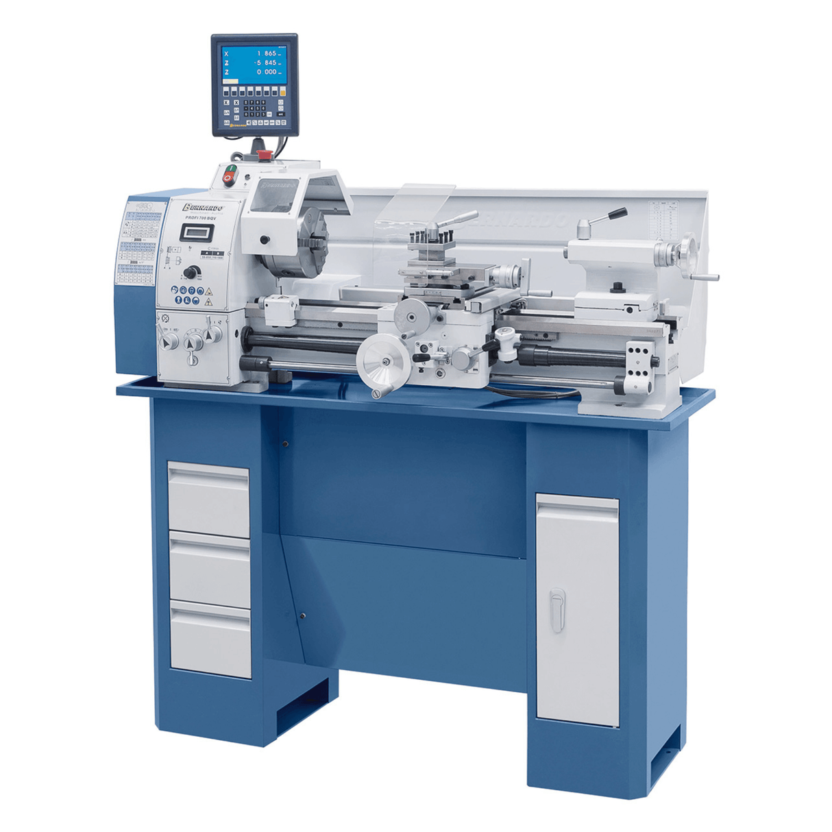 Tornio Bernardo Profi 700 BQV Vario / 230 V con DRO – Compatto e preciso