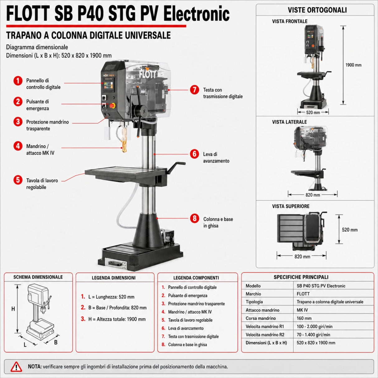 Trapano a colonna Flott SB P40 STG PV Electronic