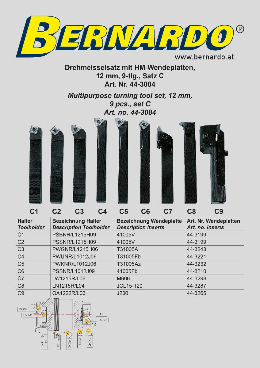 12 mm HM-Mehrschnitt-Wendeschneidplatten-Drehmaschinensatz, 9-teilig, Kit C