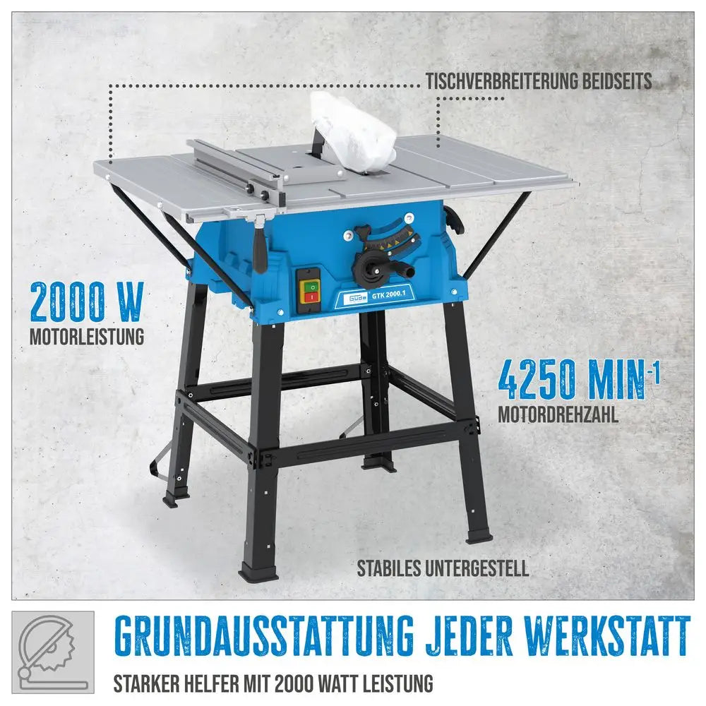 Sega circolare da banco Guede GTK 2000.1 – 2000 W, Ø250 mm, con estensioni