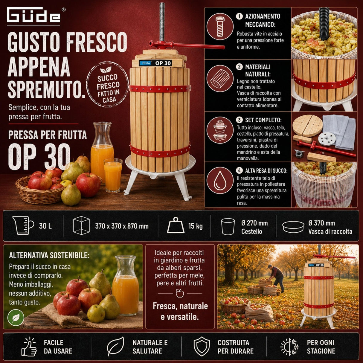 Torchio Manuale Güde OP 30 - 30 Litri Capacità