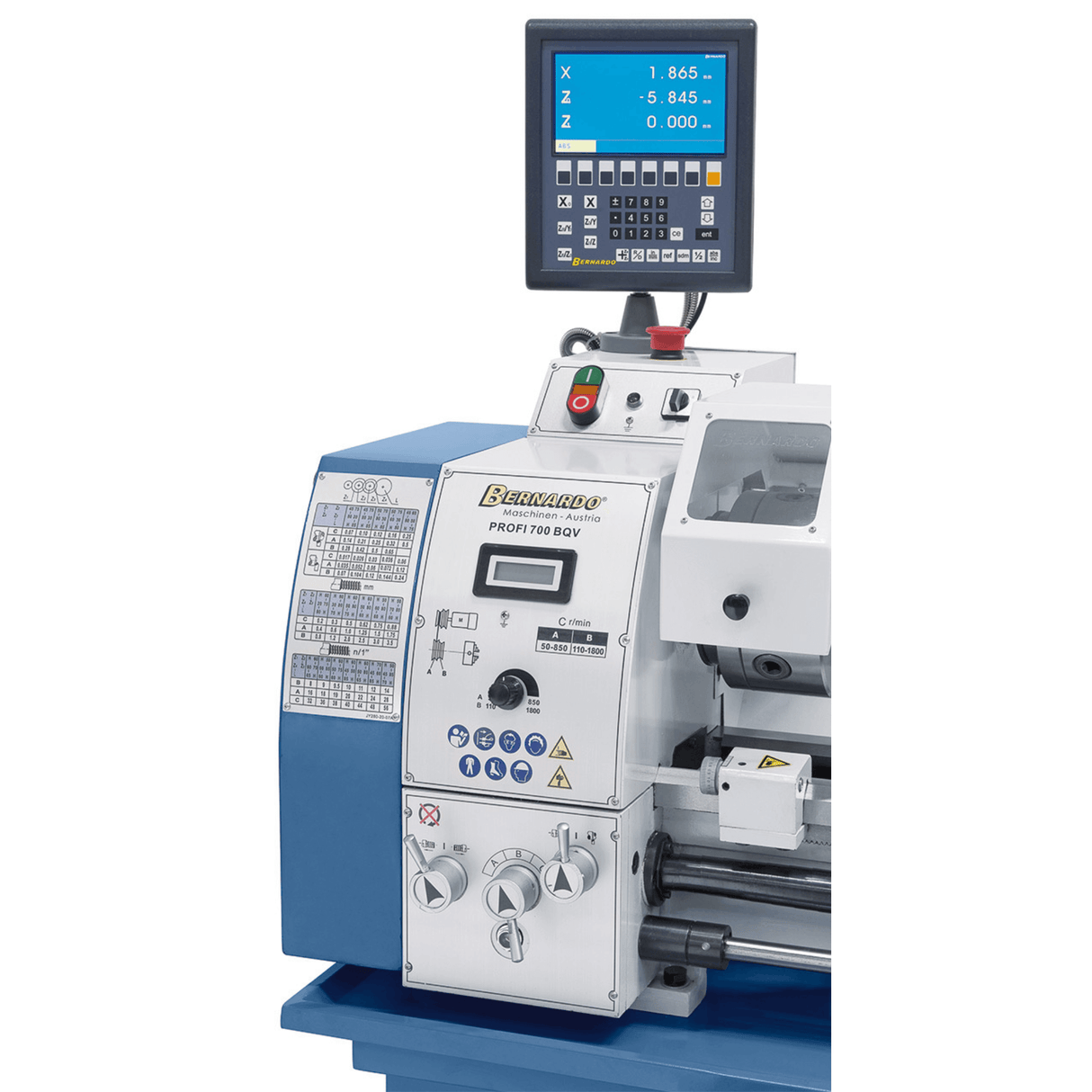Tornio Bernardo Profi 700 BQV Vario / 230 V con DRO – Compatto e preciso