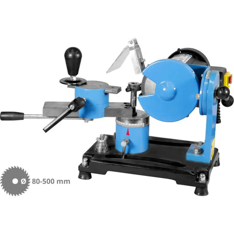 Affilatrice professionale Güde con mola diamantata Ø 125 mm per lame legno e metallo (diametro 80-500 mm). Motore 150W a 2800 giri/minuto, angoli regolabili 30° e 80°. 7 adattatori. Peso 18,48 kg. Rumore 85 dB(A). Certificata CE e Q9 Güde. Ideale per officine professionali e carpenterie.