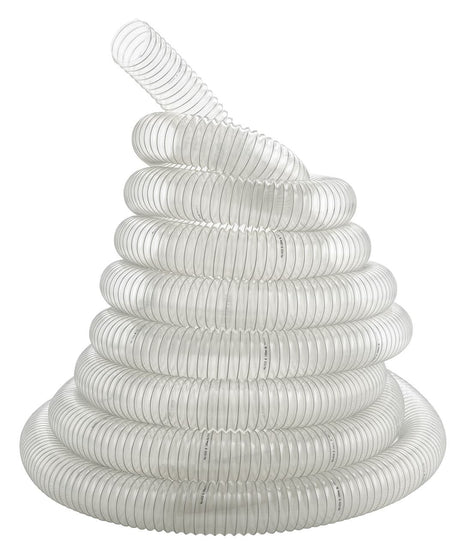 Tubo di aspirazione Bernardo Ø160 mm, lunghezza 6 m, in plastica trasparente con spirale in acciaio zincato, flessibile e resistente per impianti di aspirazione industriale.