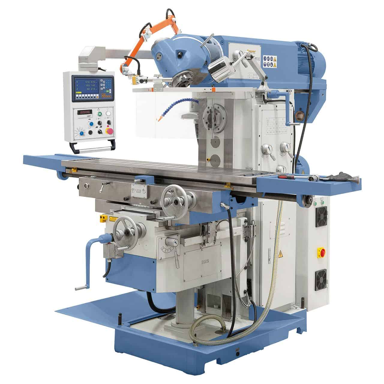 Fresatrice universale Bernardo UWF 150 V Servo con tavola 1600 x 360 mm, testa Huron orientabile, servomotori su tutti gli assi e visualizzatore digitale a 3 assi.