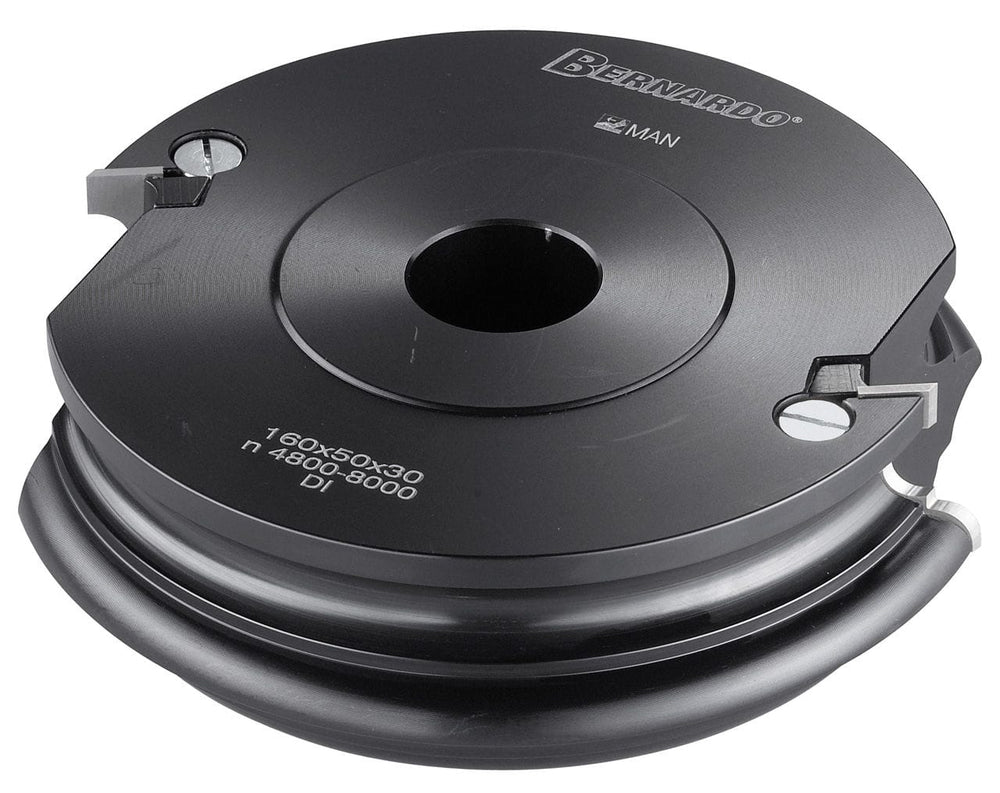 Testa multifunzione Bernardo Ø120 mm in lega di alluminio, altezza 40 mm e foro 30 mm, dotata di coltelli reversibili HW per la creazione di diversi profili su legno e pannelli.