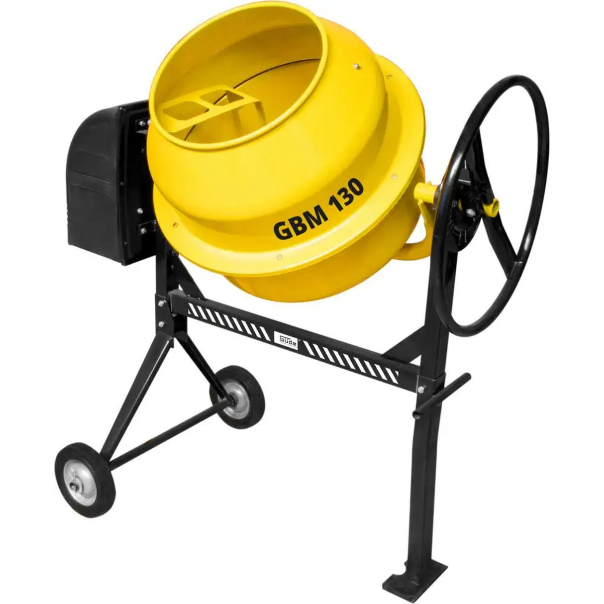 Betoniera Güde GBM 130 capacità 130 litri per miscelazione malte e impasti. Motore elettrico 550W 230V, tamburo rotante 35 giri/min con 18 posizioni arresto, ruote 200 mm per trasporto. Costruzione robusta acciaio zincato, apertura scarico ampia. Cantiere edilizia, costruzione, bricolage.