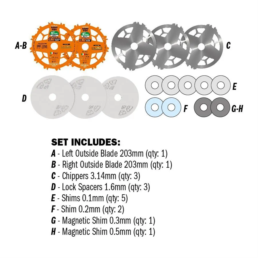 Set di lame CMT Dado Pro - D203x6,2-20 d15,87 Z12 HW