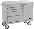 Carrello portautensili Guede GW 5/1 INOX con piano di lavoro in acciaio inox, cinque cassetti, anta chiudibile e ruote con freno, ideale per uso professionale.