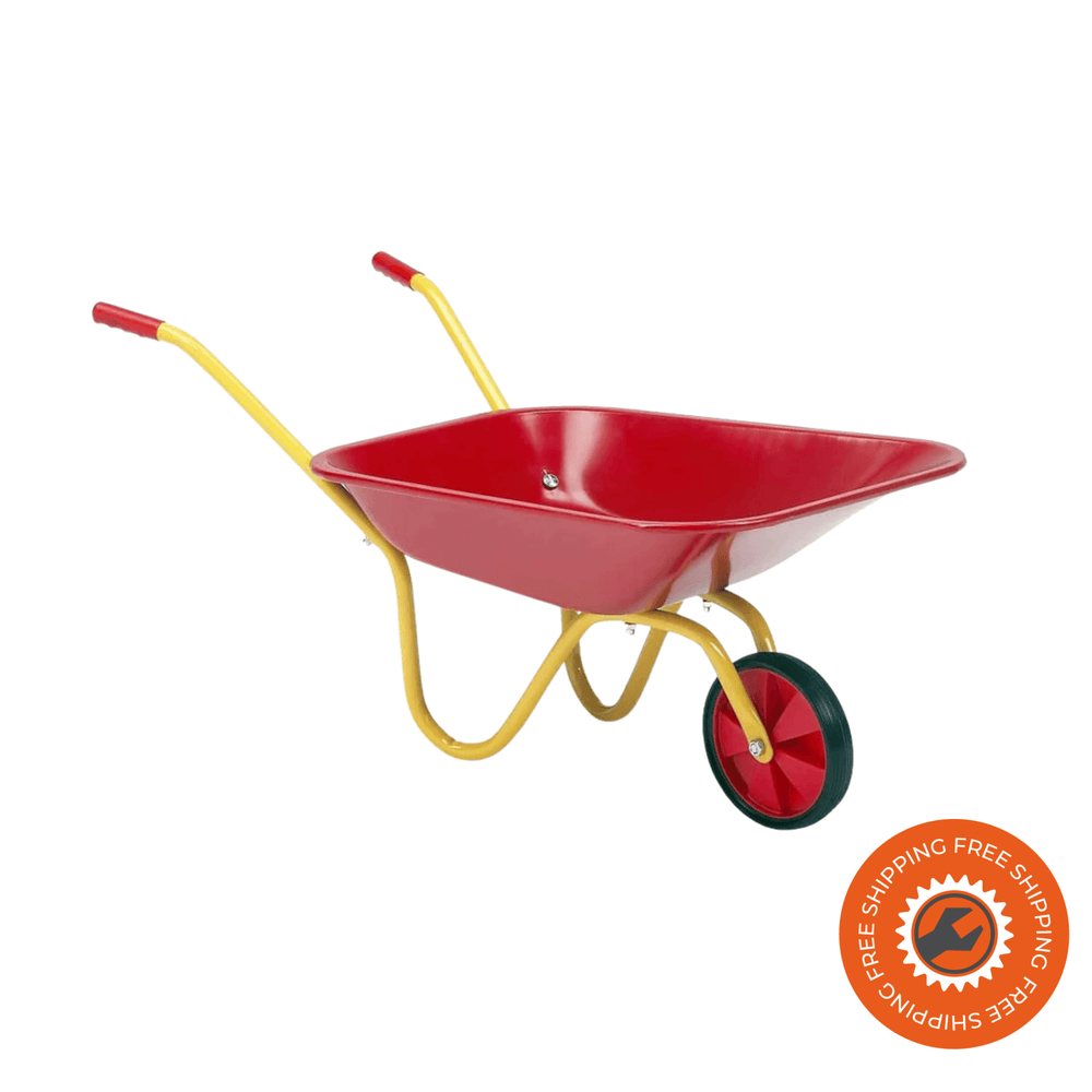 La carriola Ravendo BJ 250 P per bambini, con vasca da 25 litri, ruota in gomma piena e struttura in acciaio, prodotta in Danimarca per garantire qualità, sicurezza e divertimento.