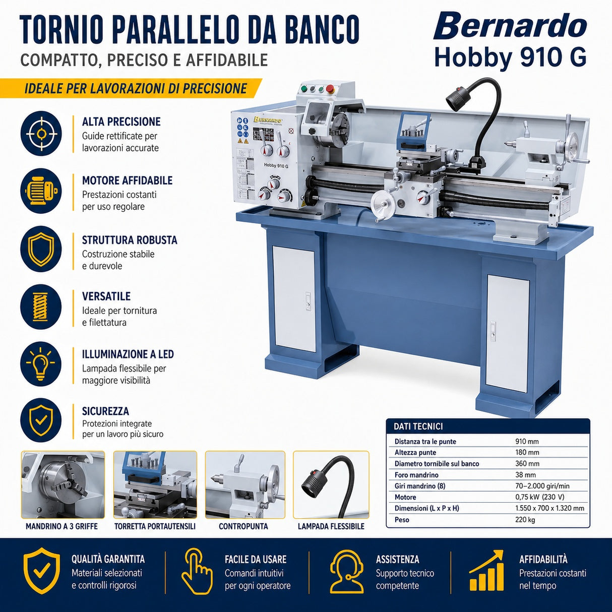 Tornio per metallo Bernardo Hobby 910 G 230V