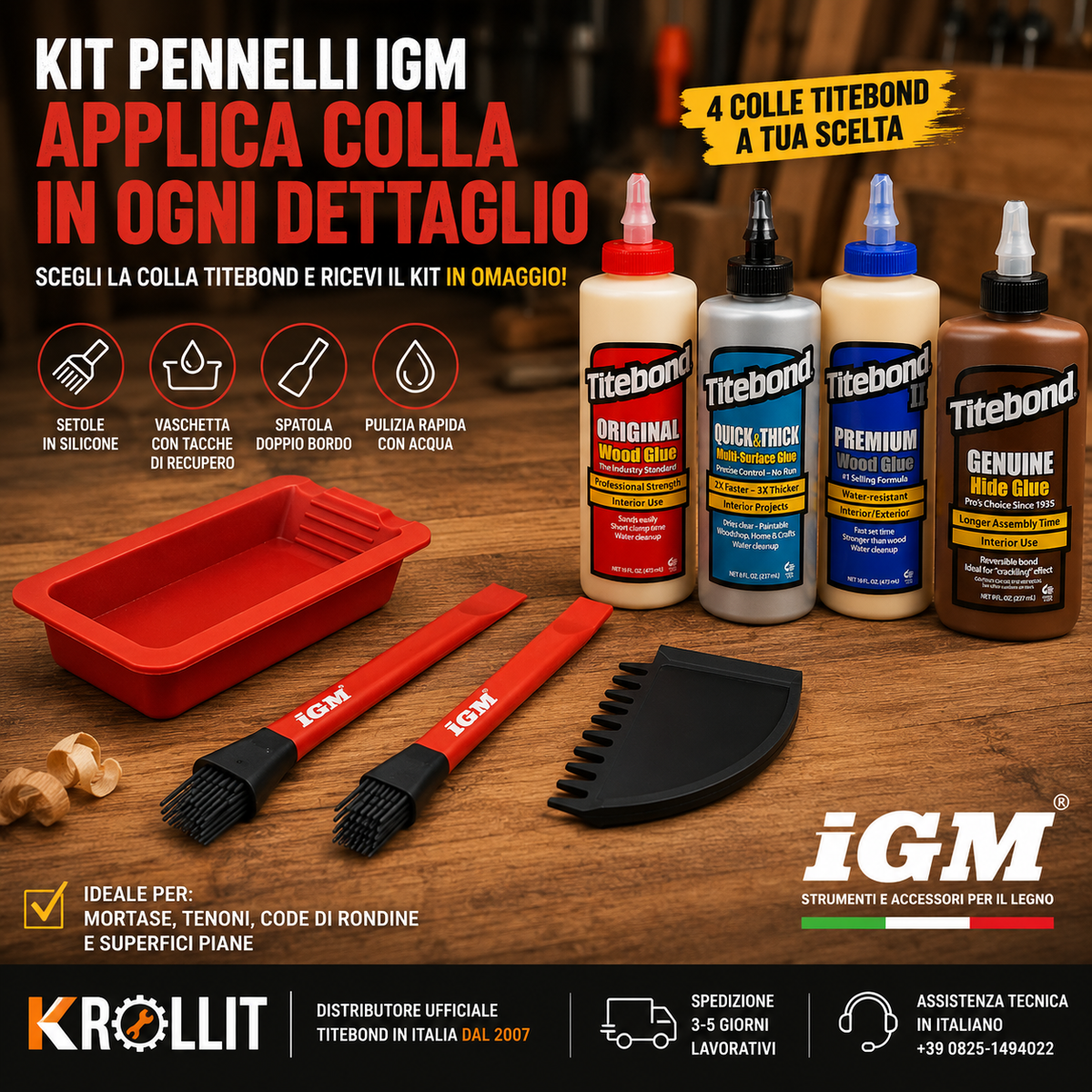 Kit pennelli colla in silicone IGM con colla Titebond a scelta