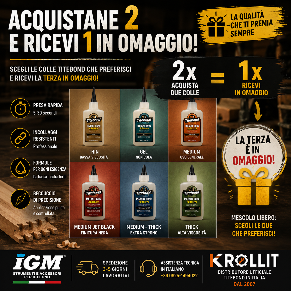 Colla istantanea Titebond CA — offerta 3x2 su tutta la gamma Instant Glue