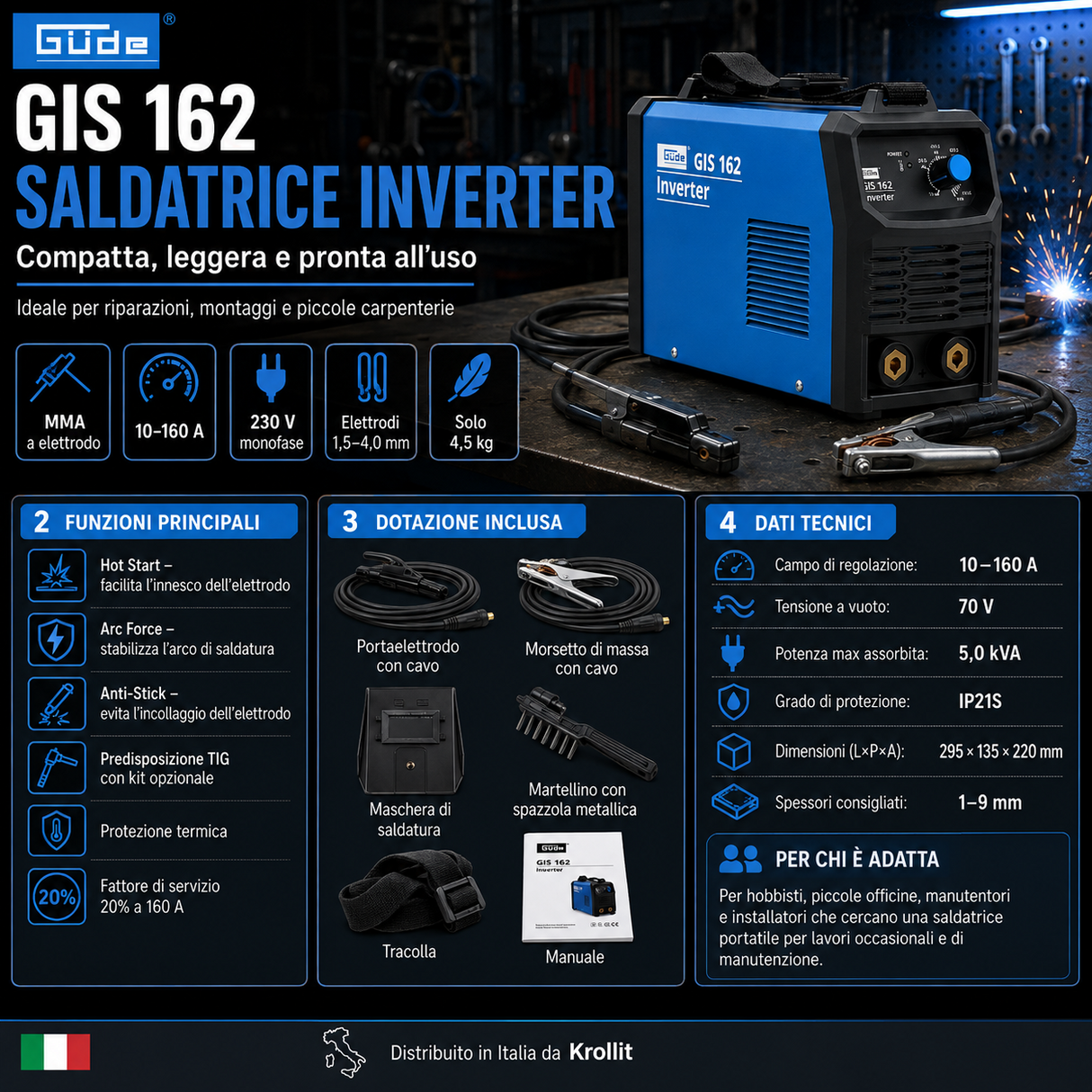 Saldatrice inverter Güde GIS 162